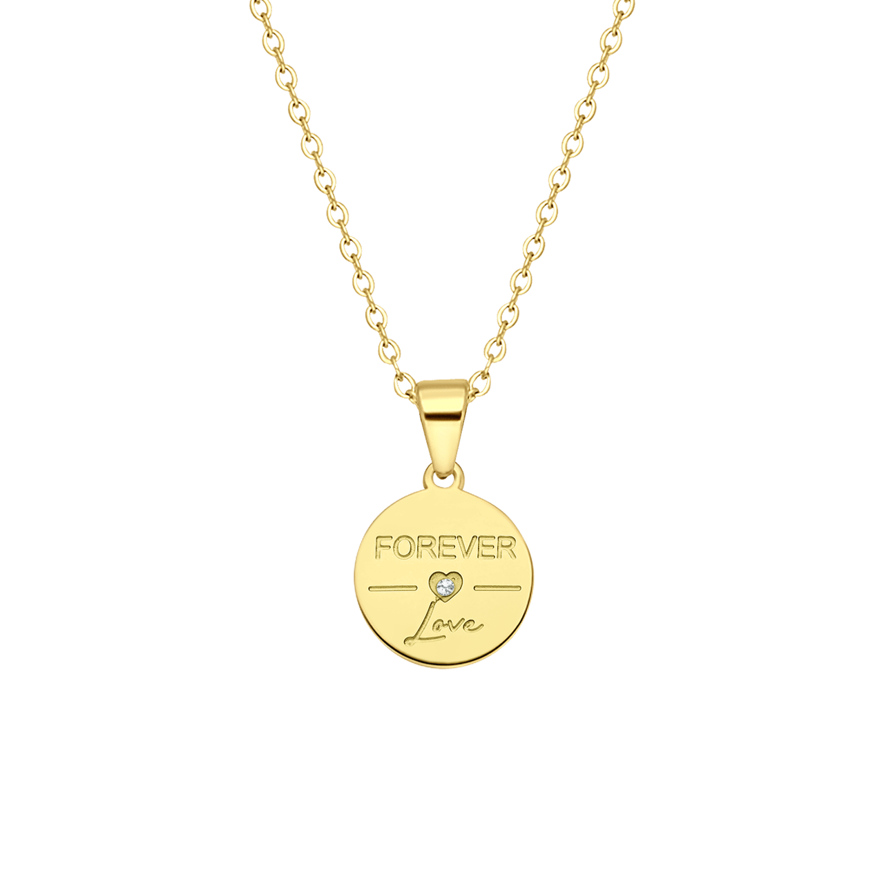 Stalen goldplated ketting met hanger munt met zirkonia voor dames