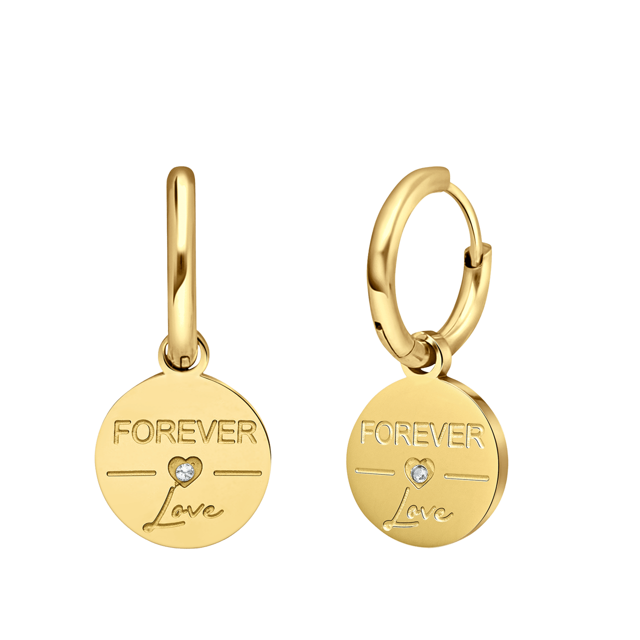 Stainless steel goldplated oorringen munt met zirkonia voor dames