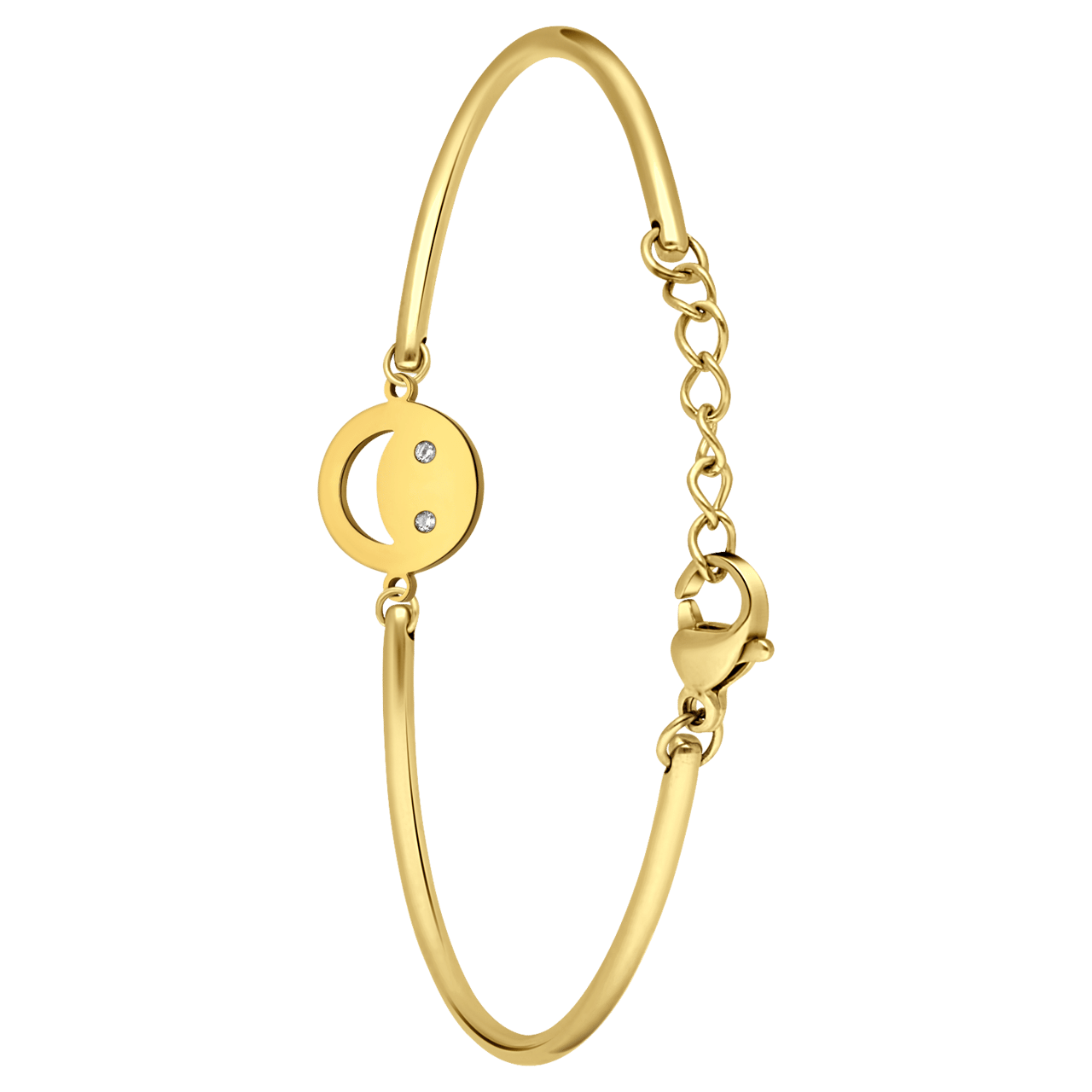 Stainless steel goldplated armband smiley met zirkonia