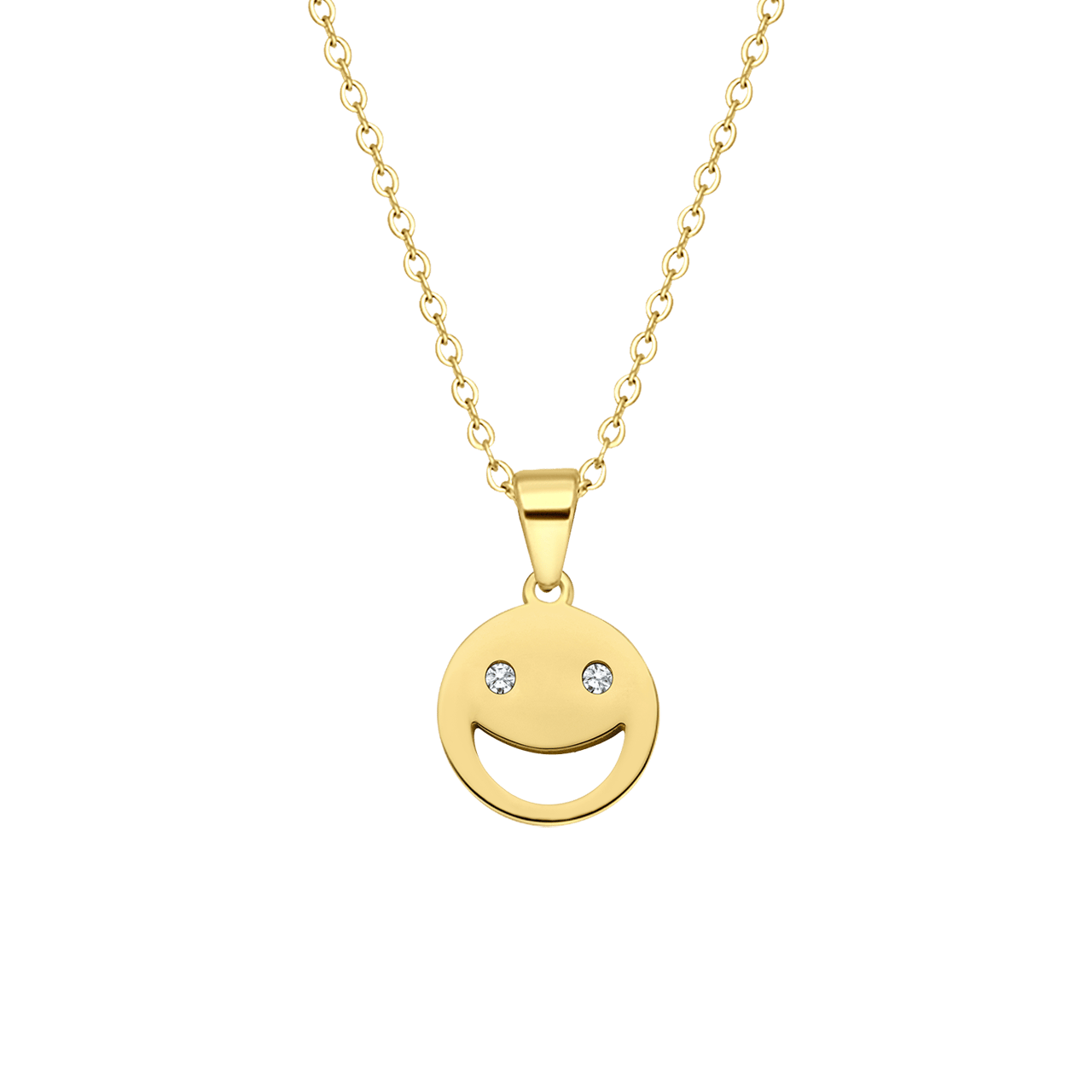 LivLiv stainless steel goldplated ketting smiley met zirkonia voor dames