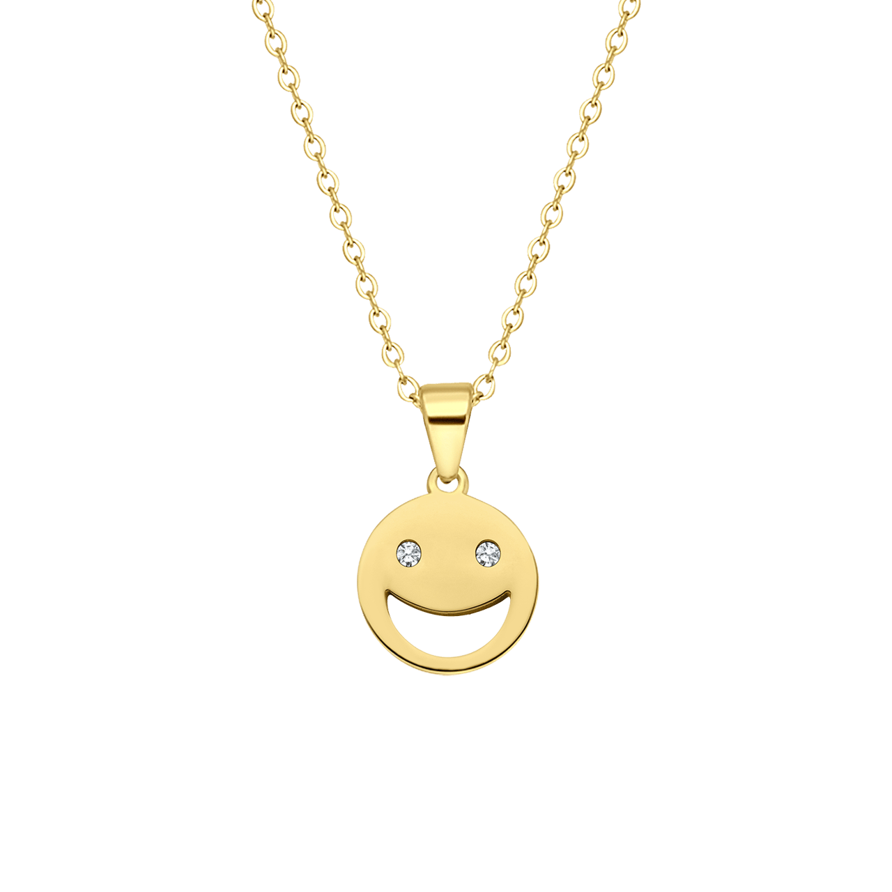 LivLiv stalen goldplated ketting smiley met zirkonia voor dames