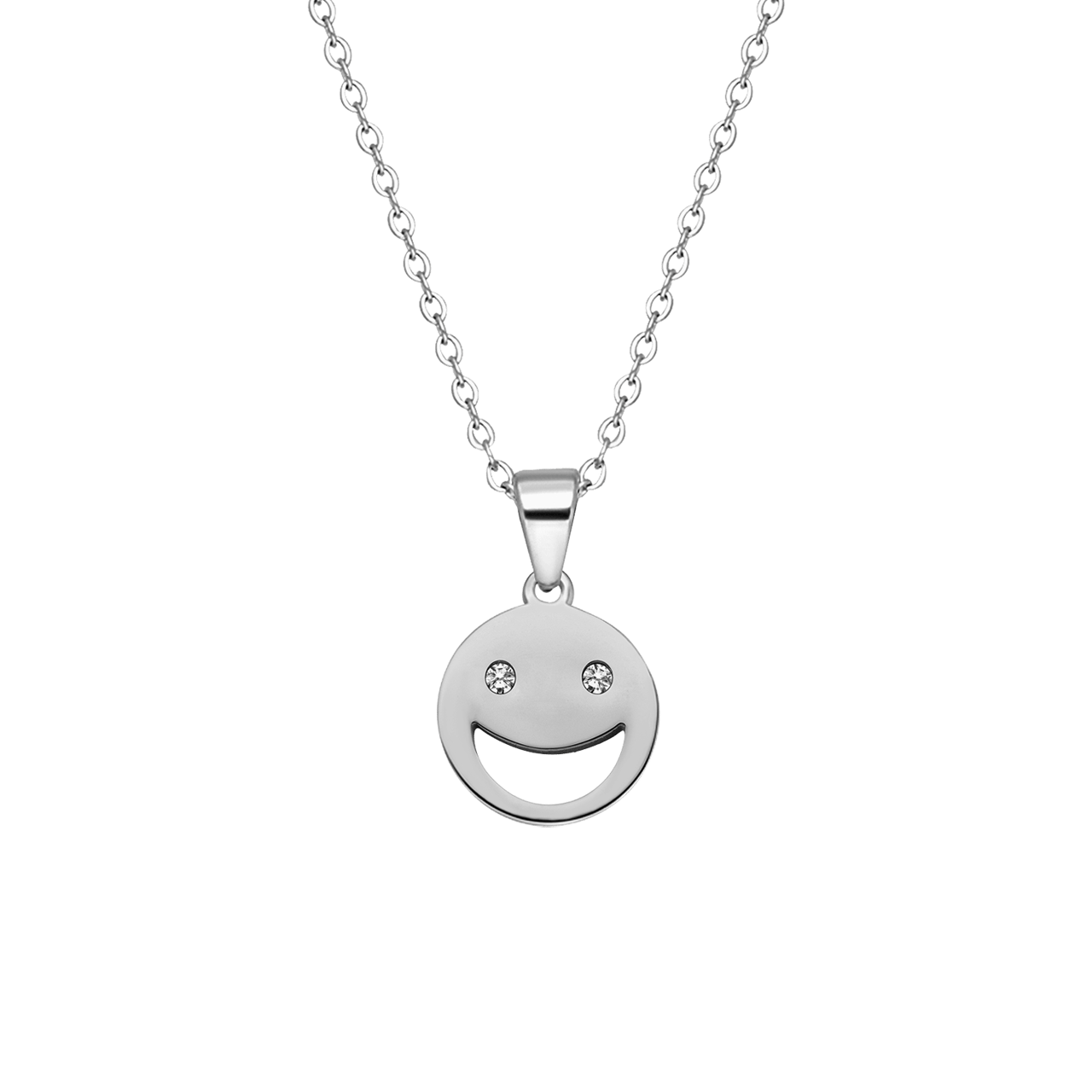 LivLiv stalen ketting smiley met zirkonia voor dames