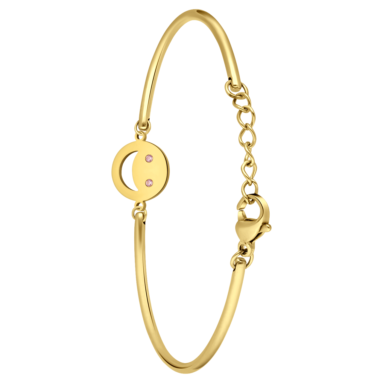 Stainless steel goldplated armband smiley met roze zirkonia