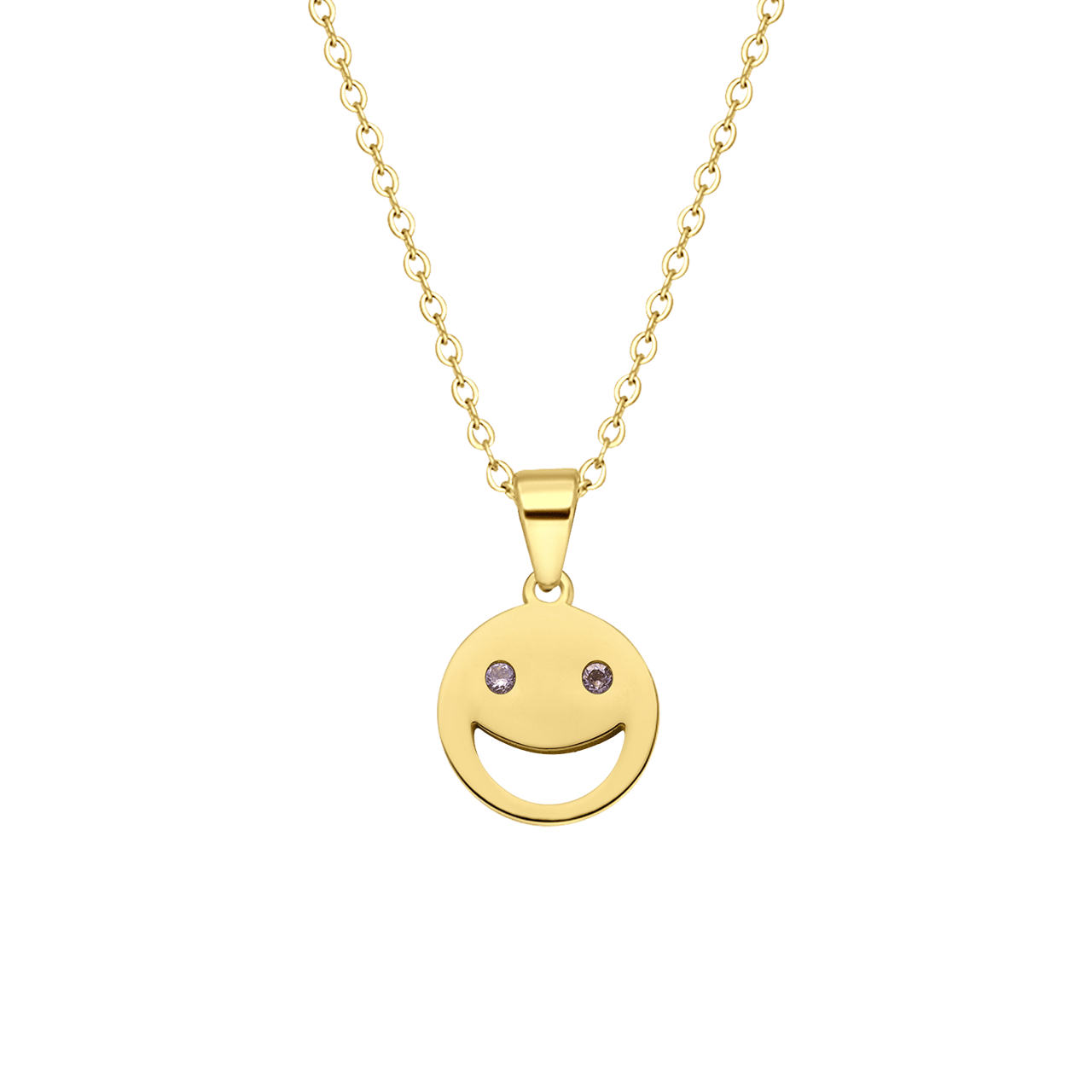 LivLiv stainless steel goldplated ketting smiley met roze zirkonia voor dames