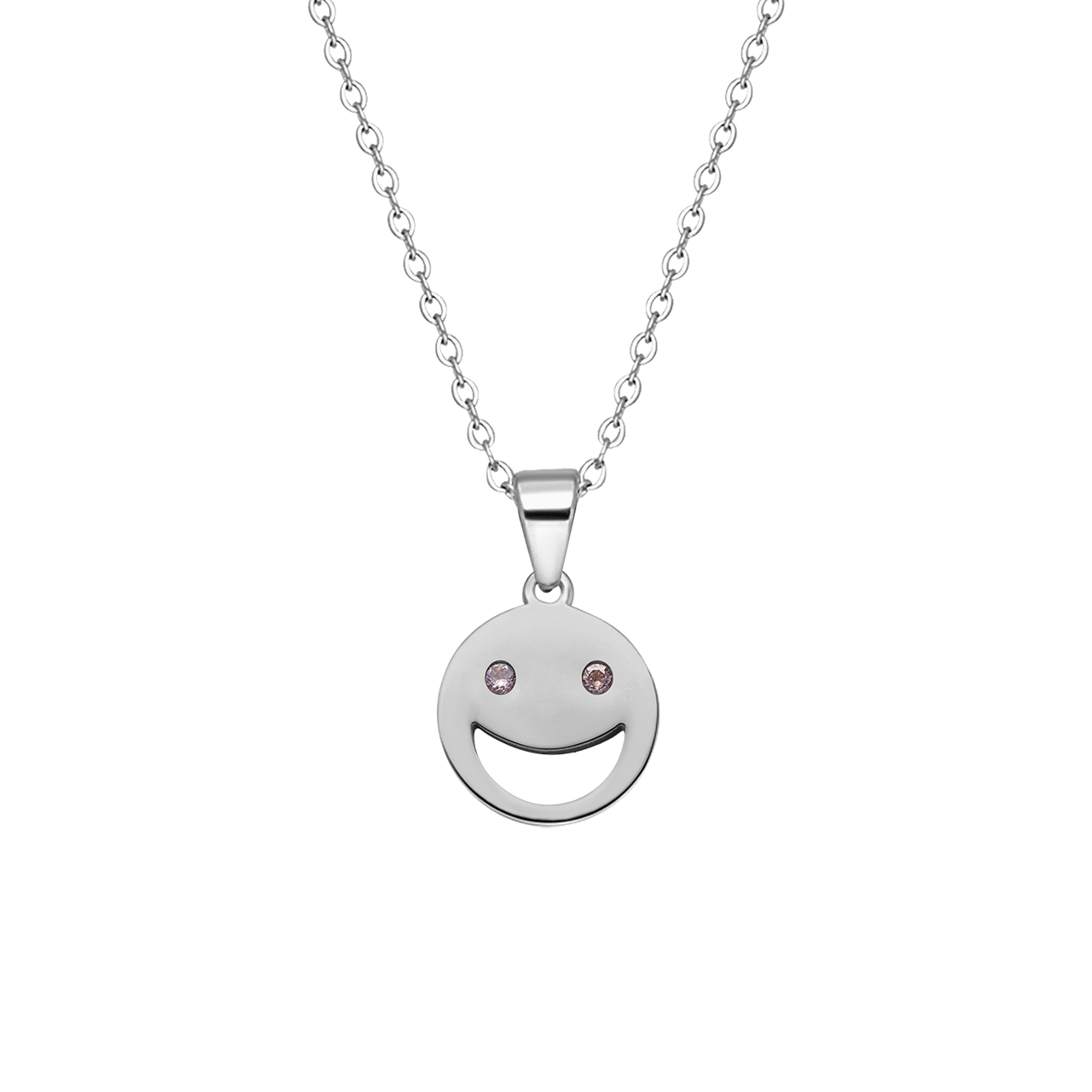 Halskette aus Edelstahl, Smiley mit rosa Zirkonia