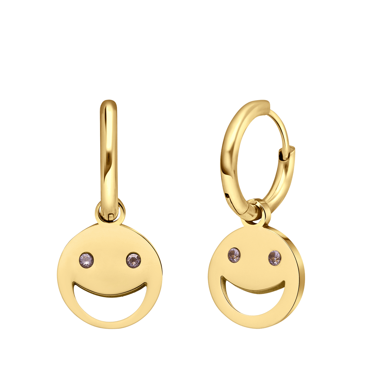 Ohrringe aus Edelstahl, vergoldet, Smiley mit rosa Zirkonia