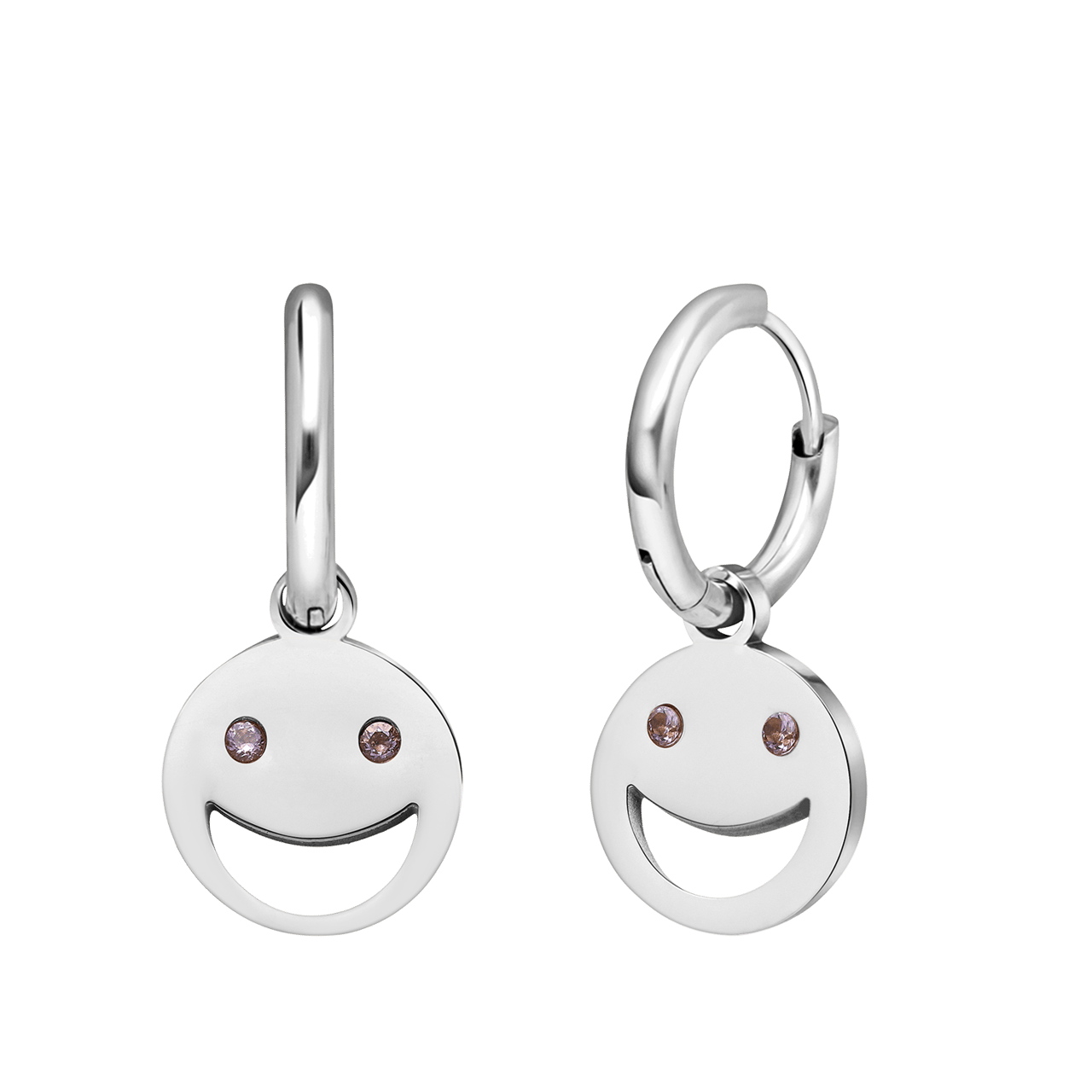 LivLiv stainless steel oorringen smiley met roze zirkonia voor dames