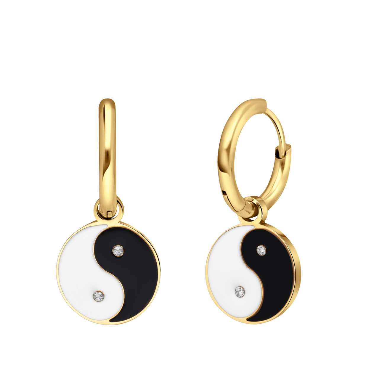 Stainless steel goldplated oorringen munt met zirkonia voor dames