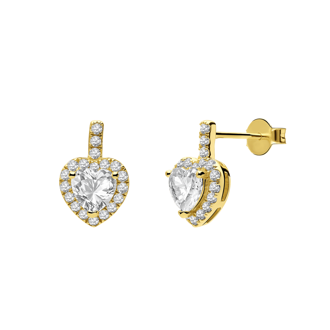 Zilveren goldplated oorknoppen hart met zirkonia voor dames