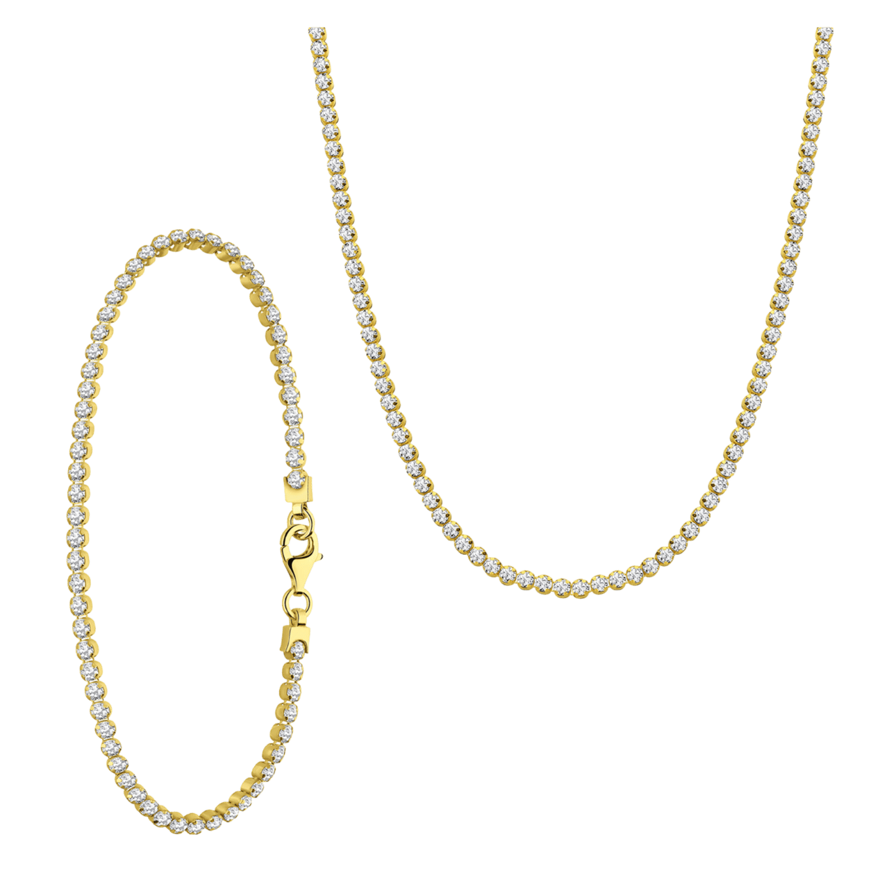Zilveren goldplated set ketting en armband zirkonia