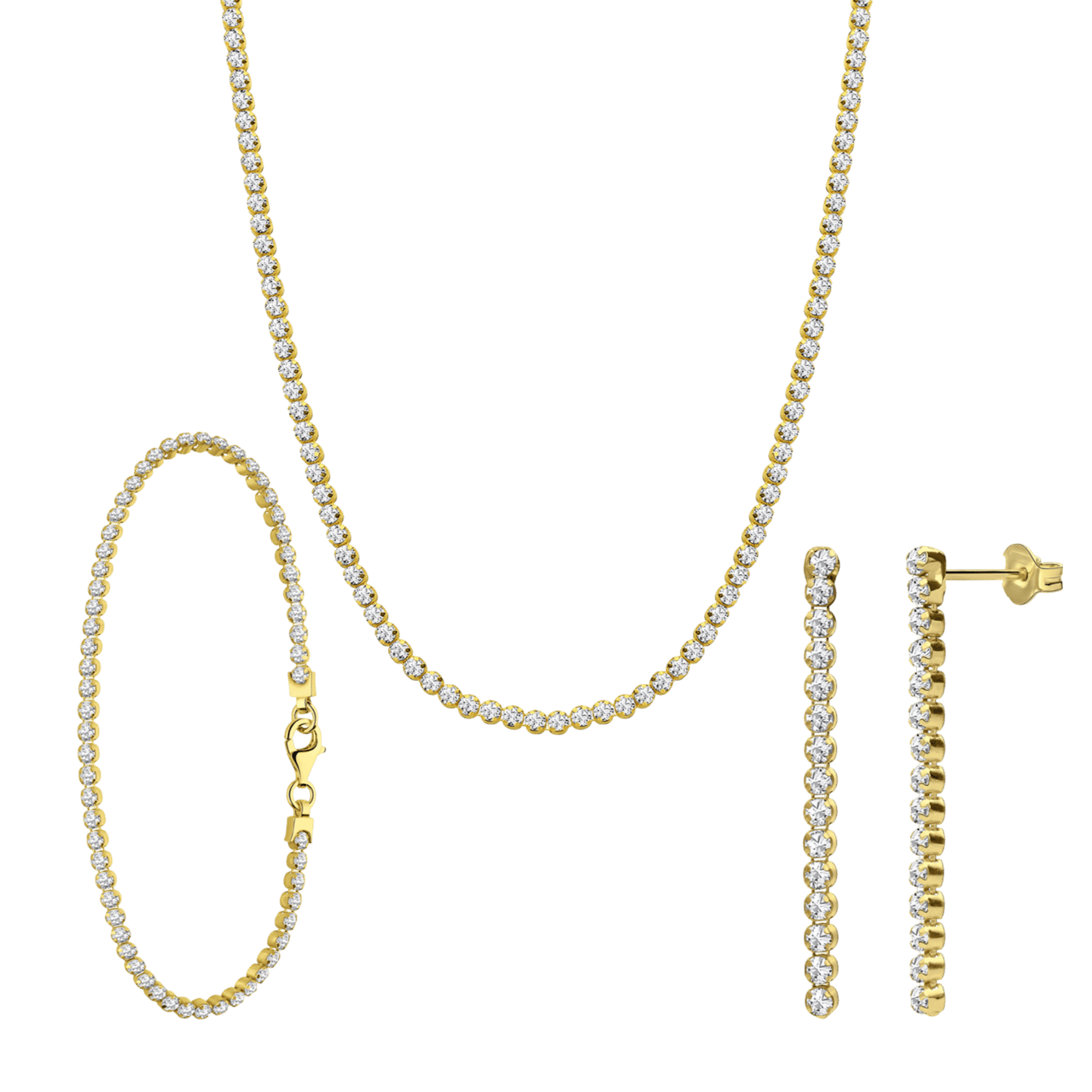 Zilveren goldplated sieradenset met zirkonia voor dames