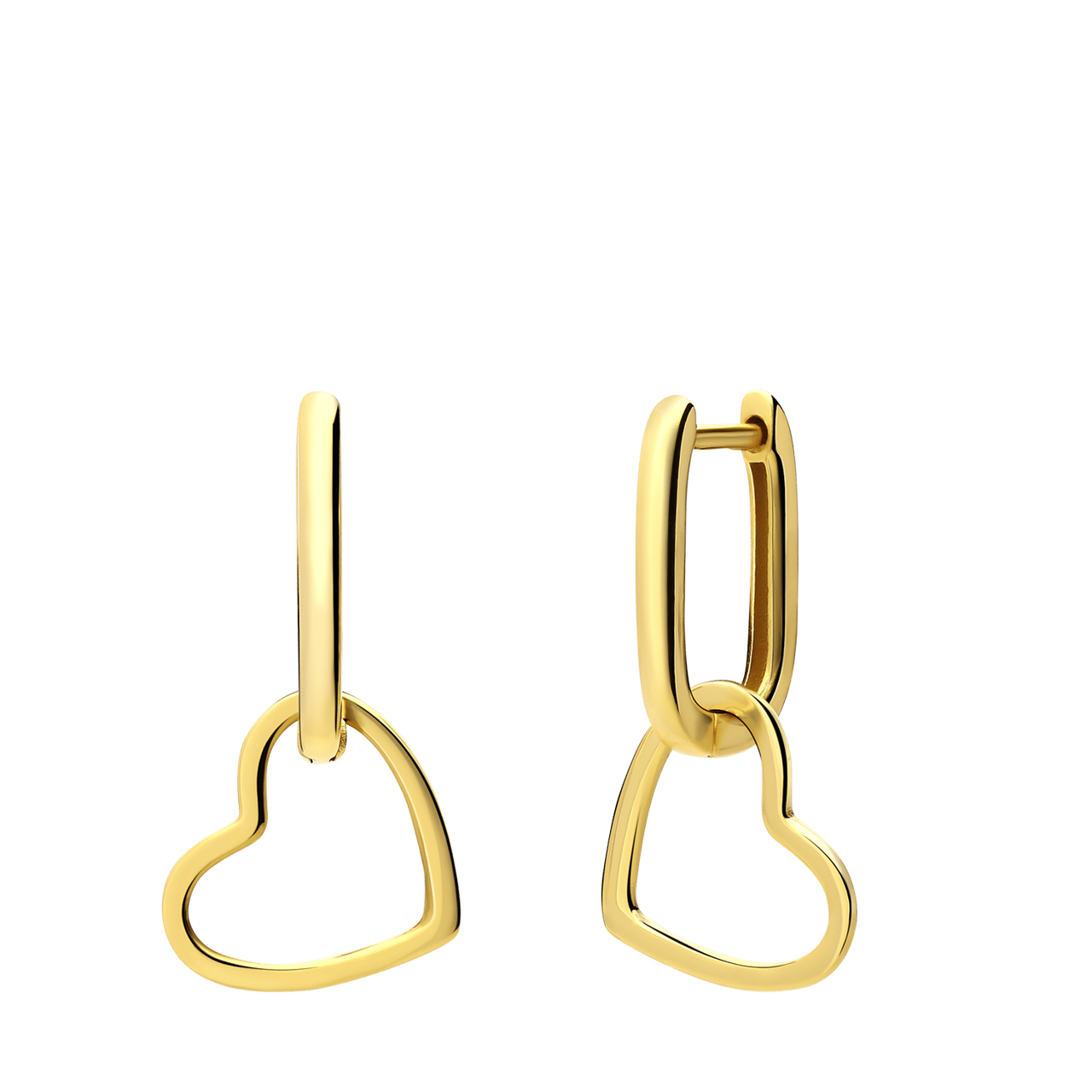 Zilveren goldplated oorringen met hanger hart voor dames