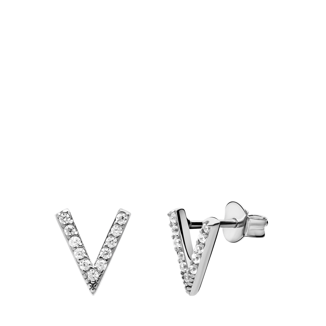 Ohrstecker aus 925er Silber in V-Form mit Zirkoniastein