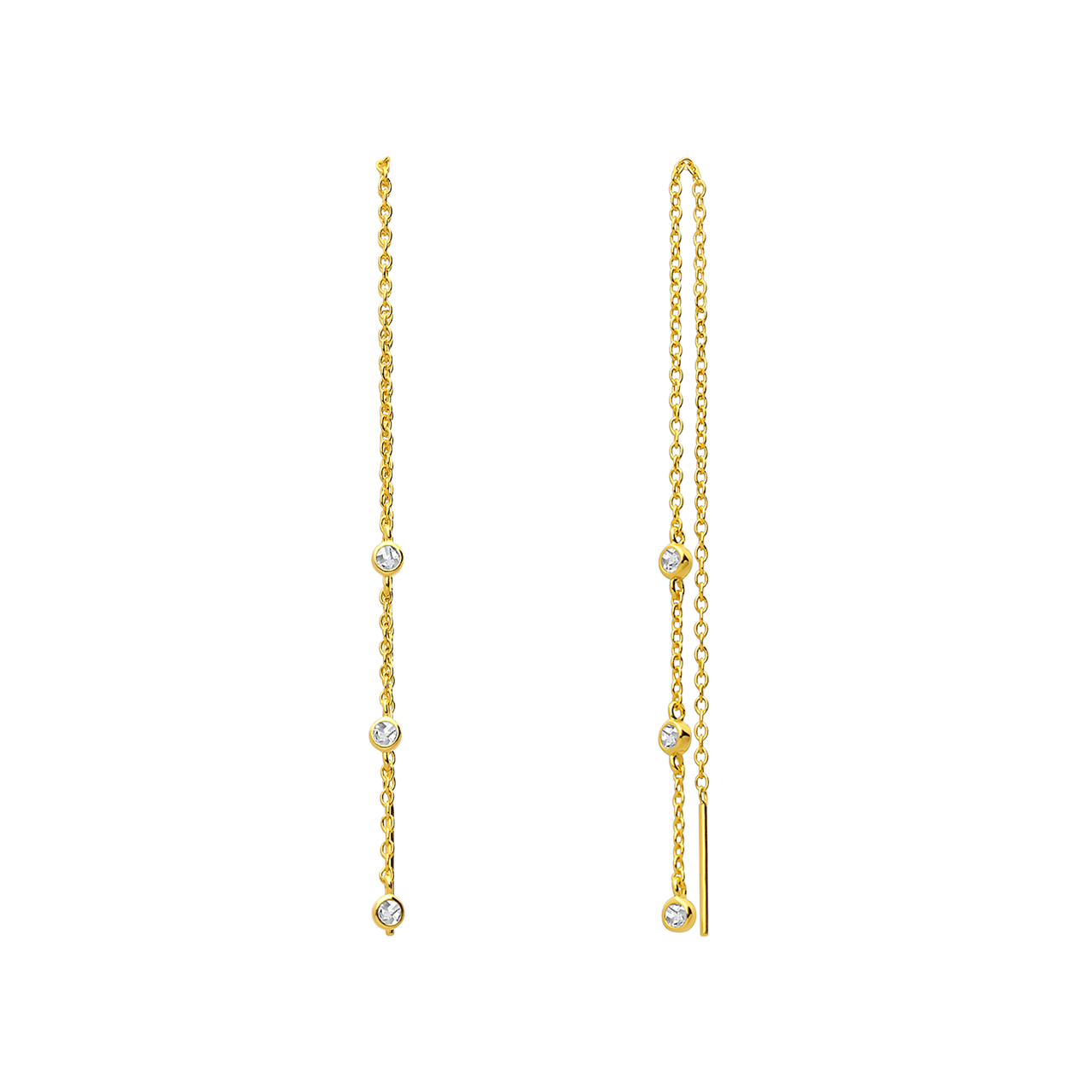 Zilveren goldplated doortrek oorbellen met zirkonia voor dames