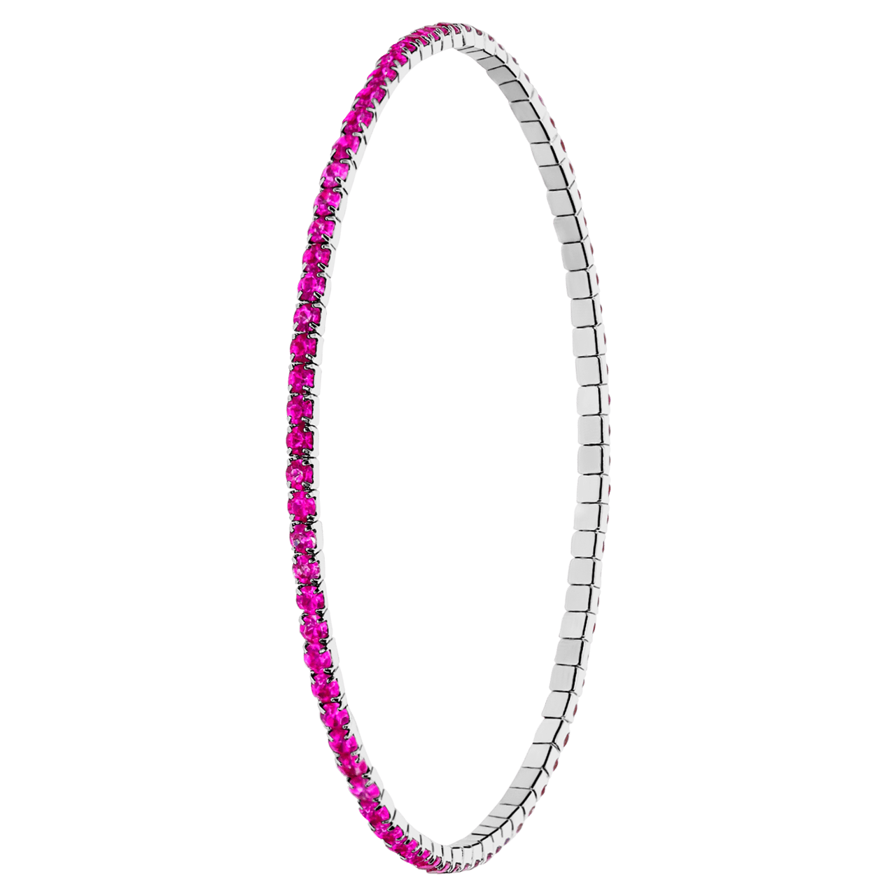 Zilverkleurige bijoux tennisarmband met strass fuchsia