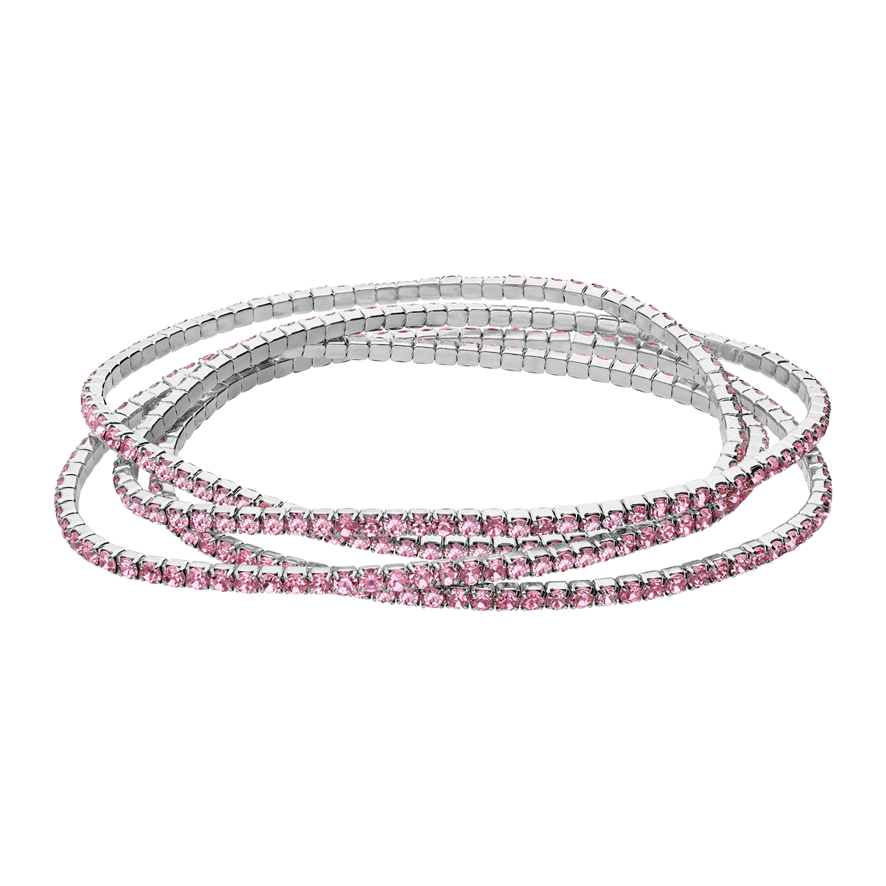Zilverkleurige bijoux tennisarmbanden met stras lichtroze