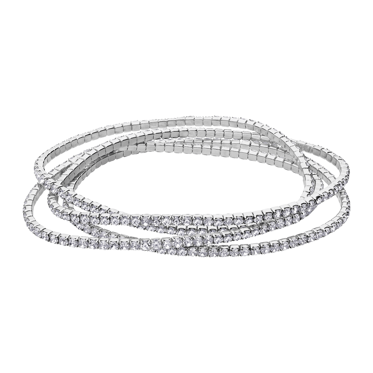 Silberfarbenes Bijoux-Armbandset mit weißen Strasssteinen