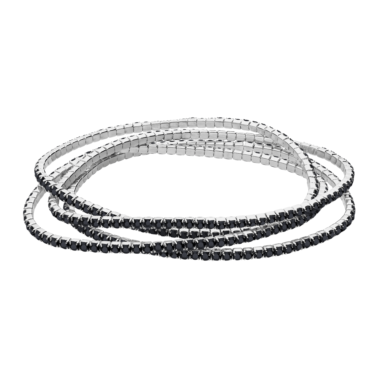 Bijoux zilverkleurige tennisarmband voor dames met stras zwart