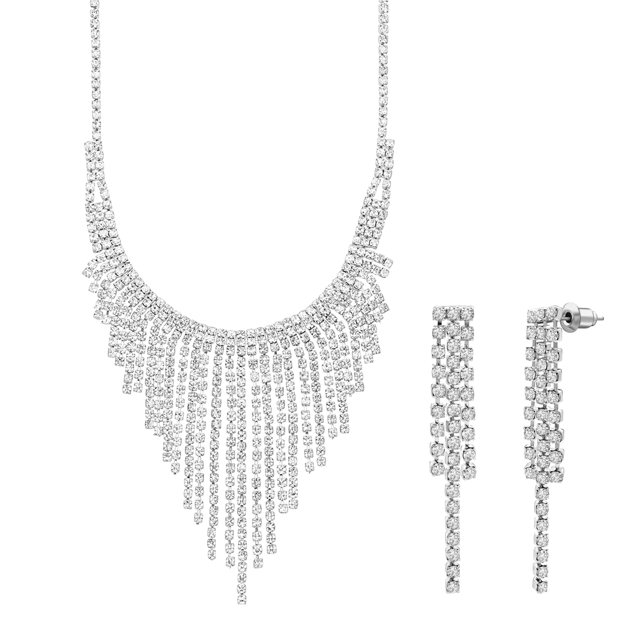 Zilverkleurige bijoux set met ketting en oorbellen