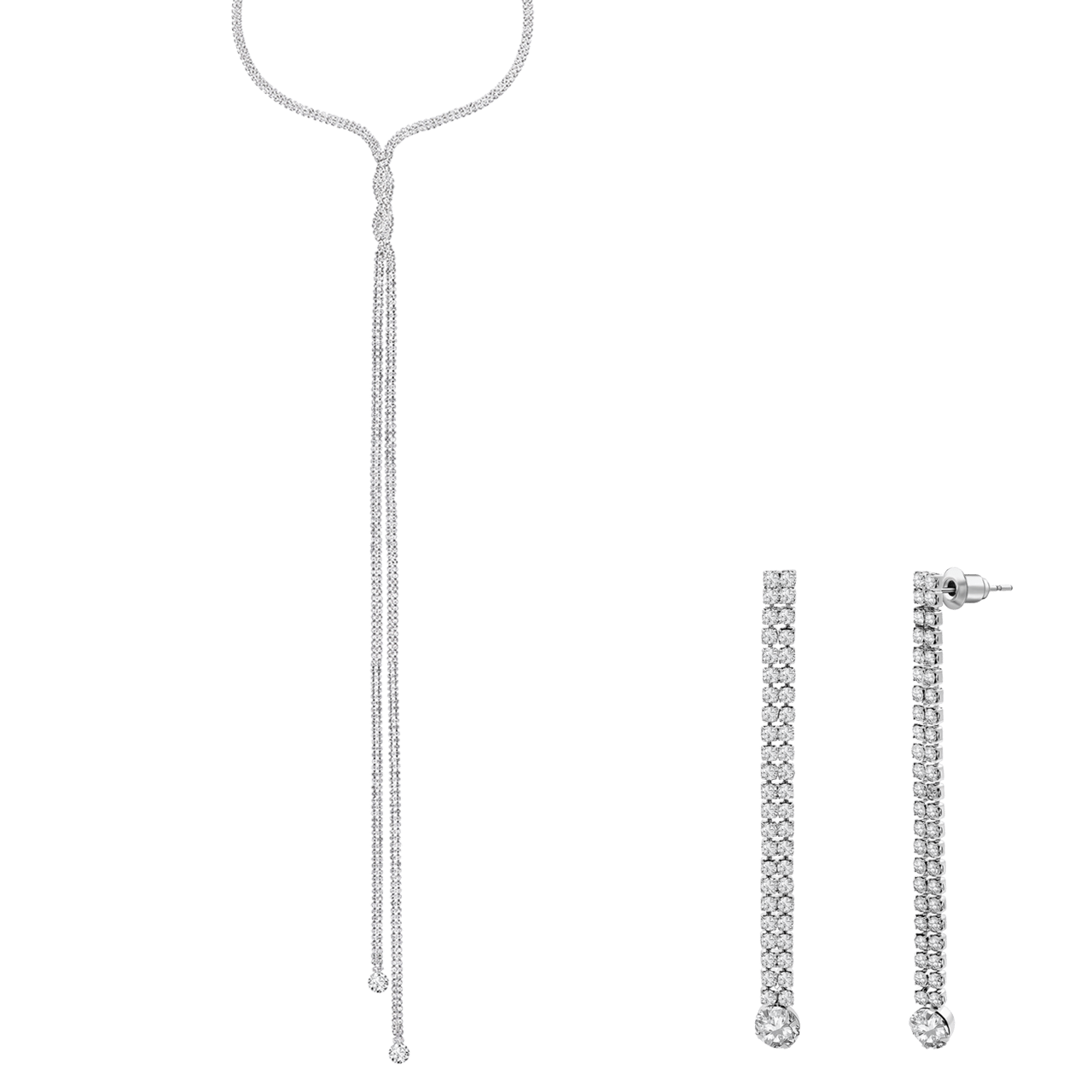 Zilverkleurige bijoux set met ketting en oorbellen