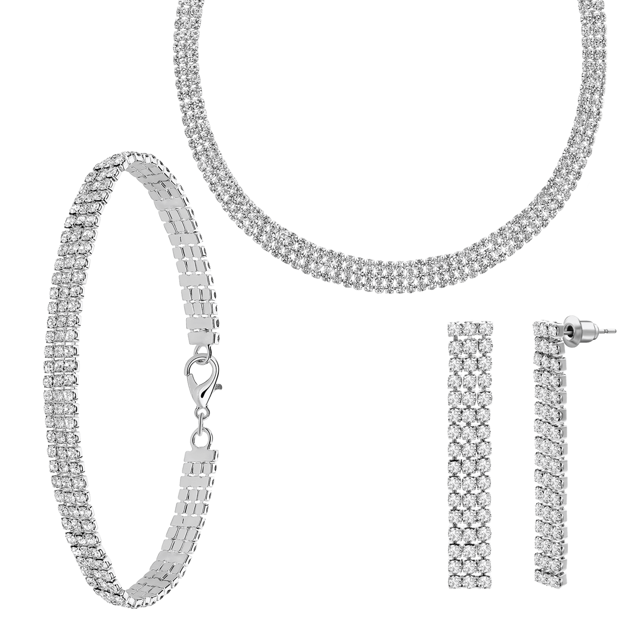 Zilverkleurige bijoux met stras