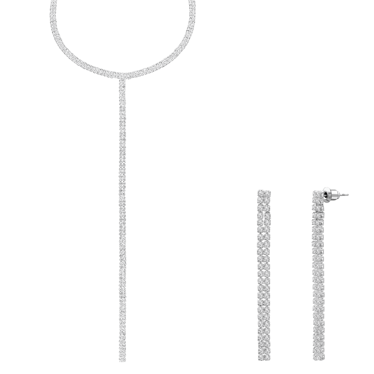 Zilverkleurige bijoux set met ketting en oorbellen stras