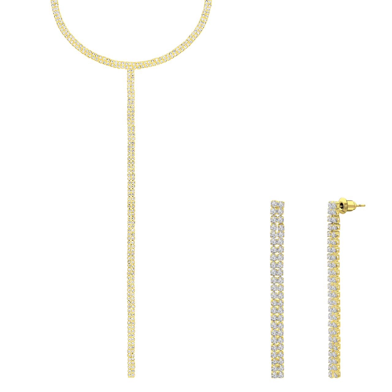 Goudkleurige bijoux set met ketting en oorbellen stras