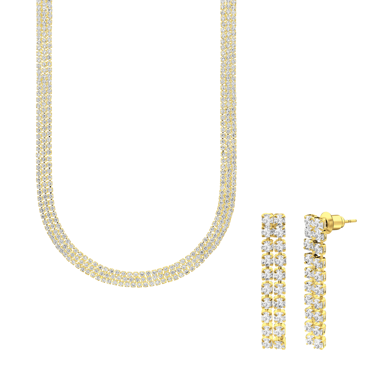 Goudkleurige bijoux set met ketting en oorbellen