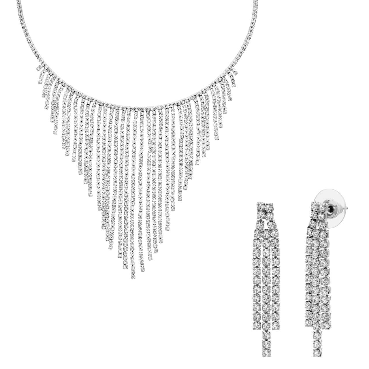 Zilverkleurige bijoux set ketting met oorbellen