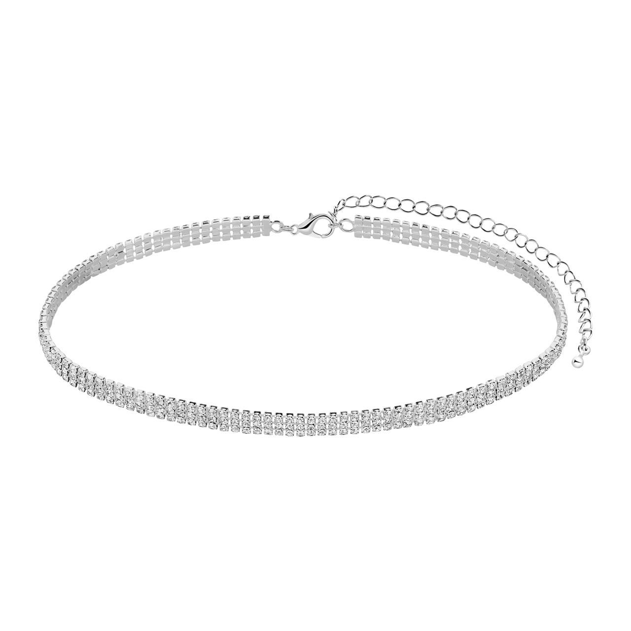 Zilverkleurige bijoux driedubbele ketting strass