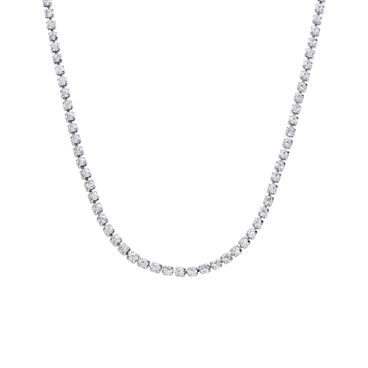 Zilverkleurige bijoux tennisketting met stras wit