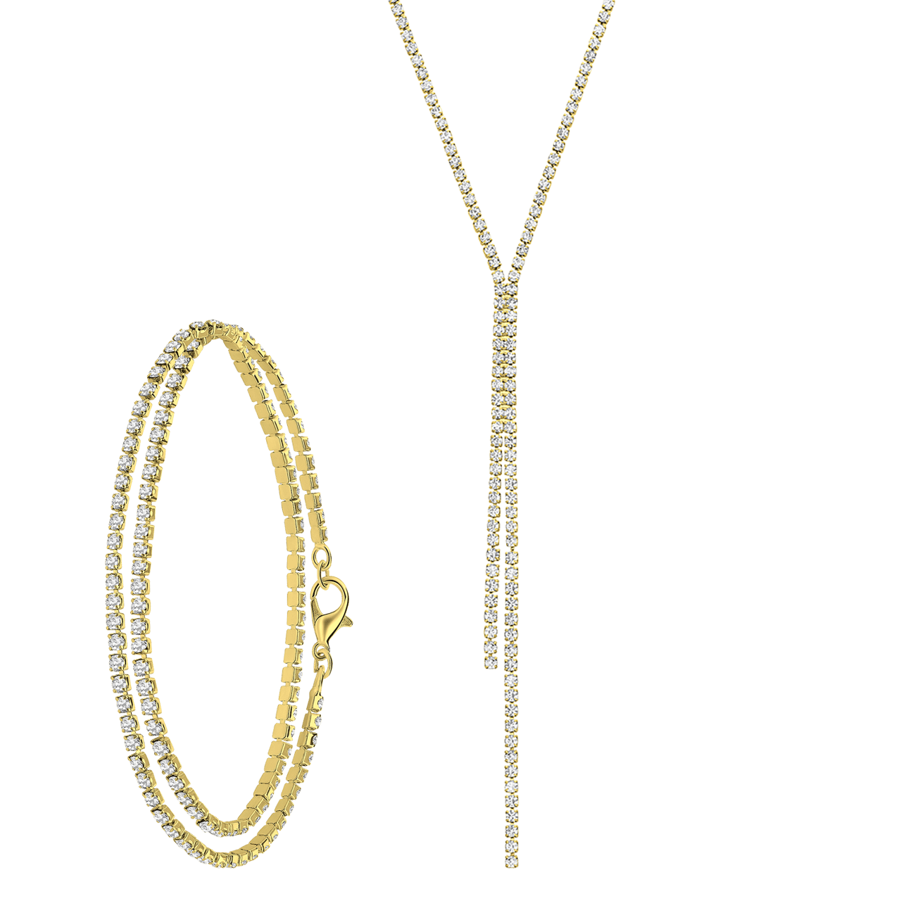Goudkleurige bijoux set met ketting en armband strass