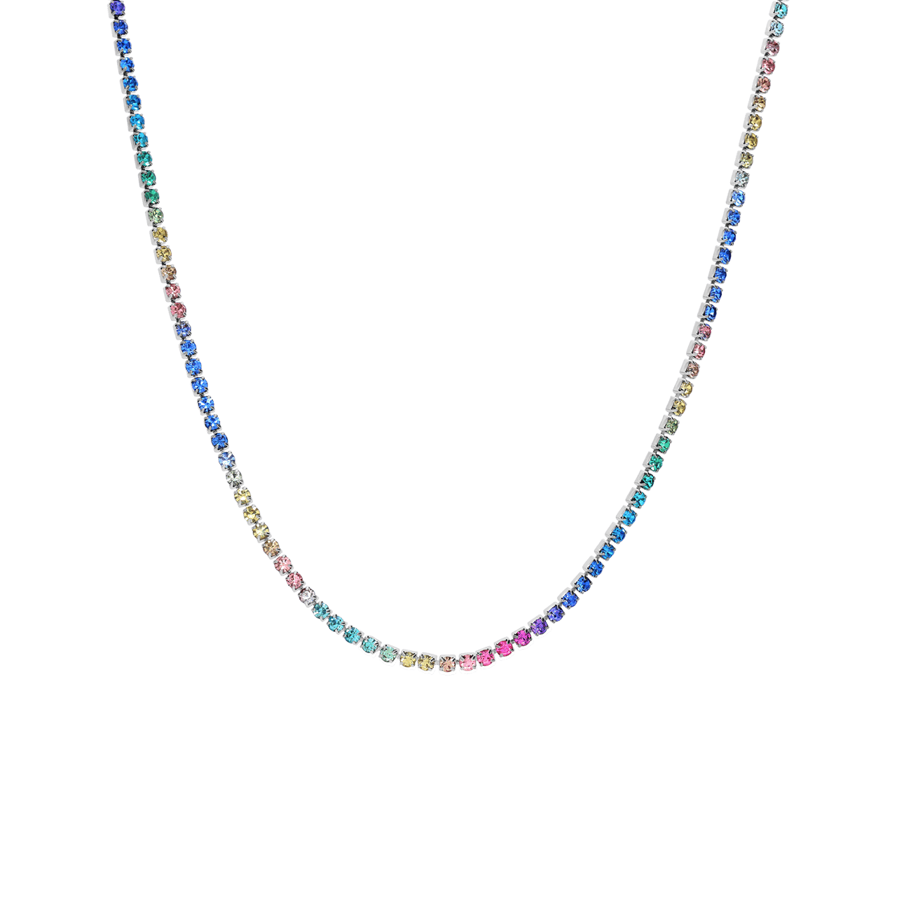 Zilverkleurig bijoux tennisketting met stras regenboog