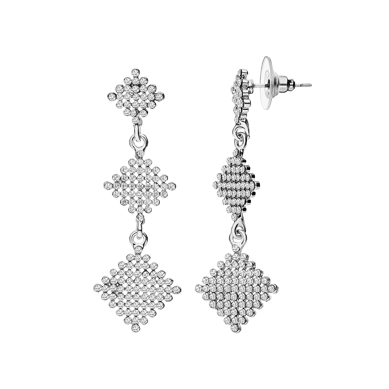 Zilverkleurige bijoux oorhangers ruit