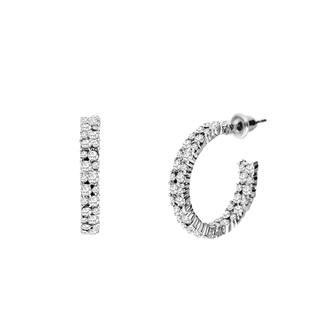 Zilverkleurige bijoux oorringen met dubbele strass