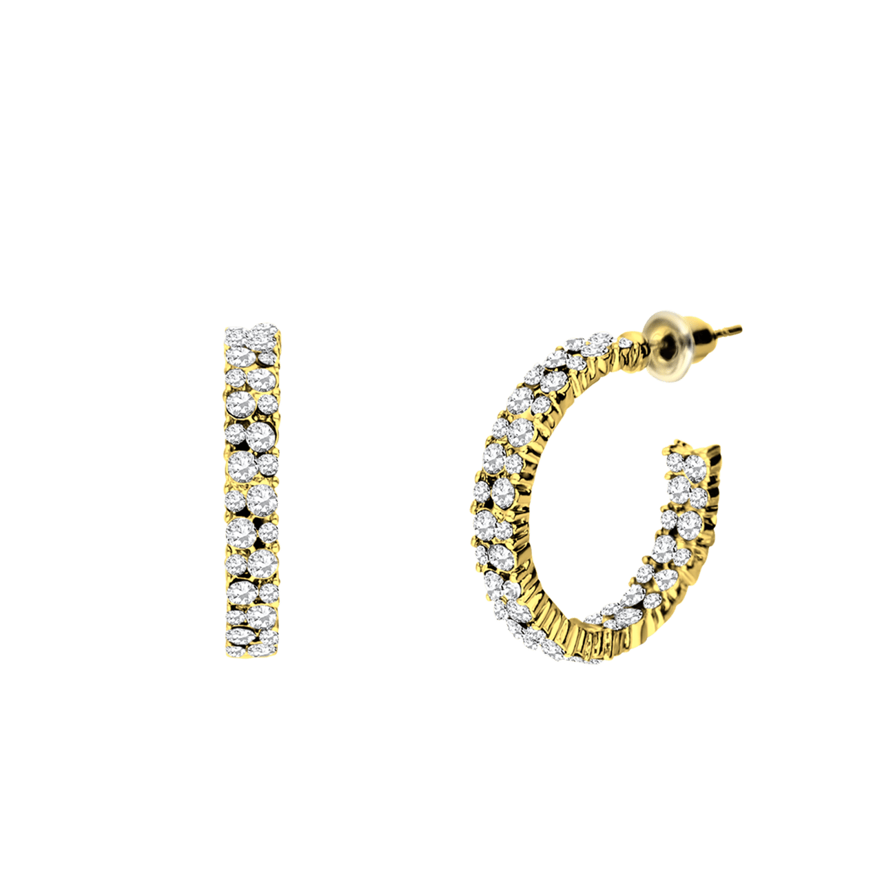 Goudkleurige bijoux oorringen met dubbele stras