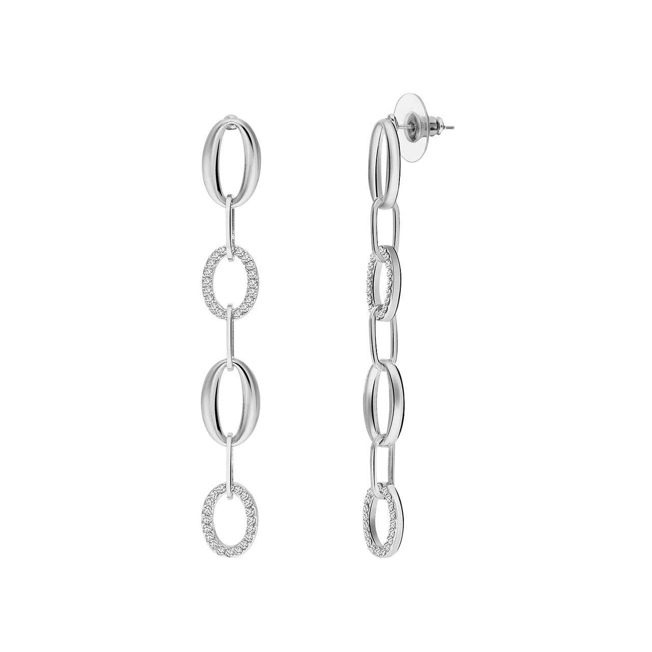 Zilverkleurige bijoux oorhangers met glazenstenen
