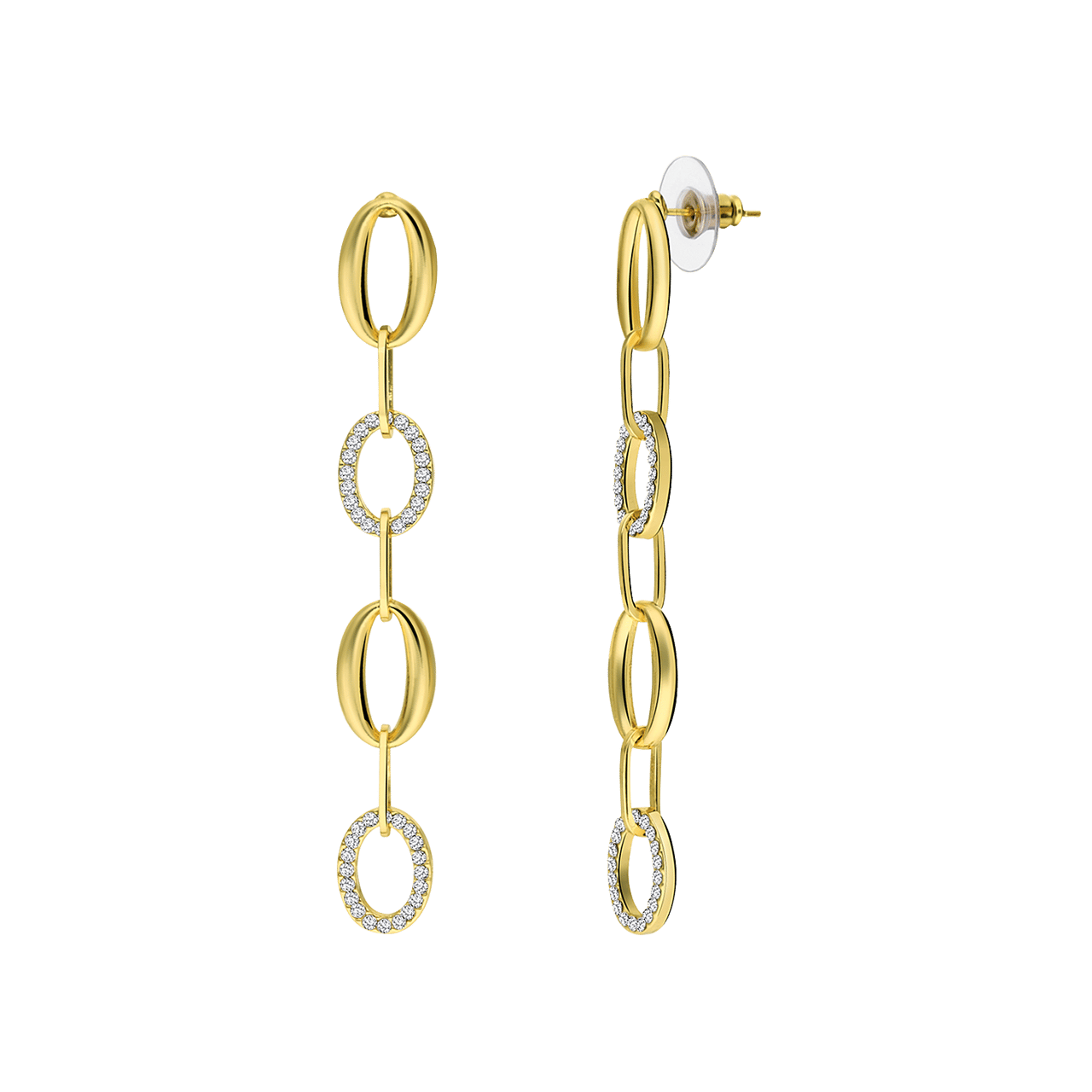 Goudkleurige bijoux oorhangers met glazenstenen