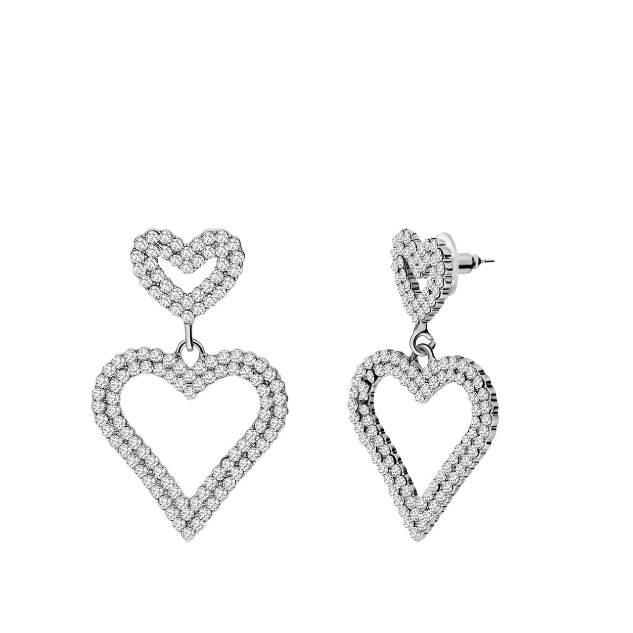 Zilverkleurige bijoux oorhangers hart met stras