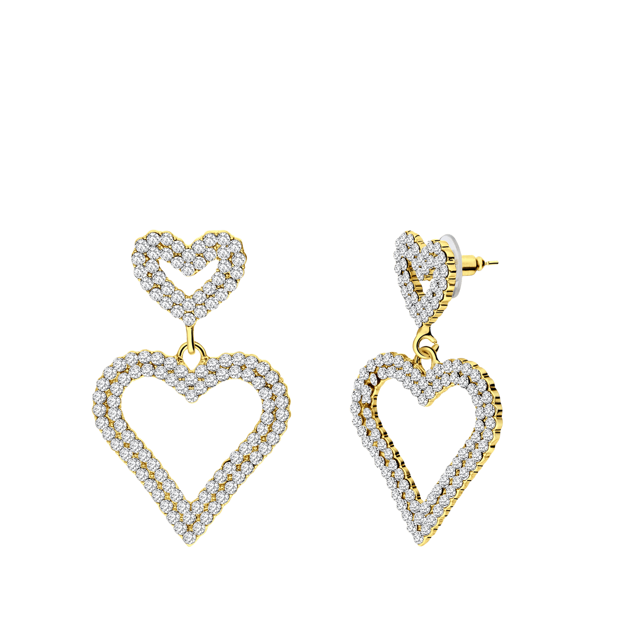 Goudkleurige bijoux oorhangers hart met stras