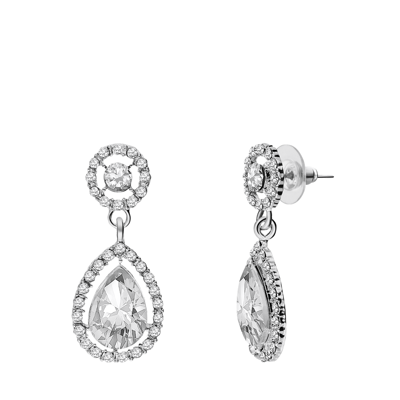Zilverkleurige bijoux oorhangers druppel met stras