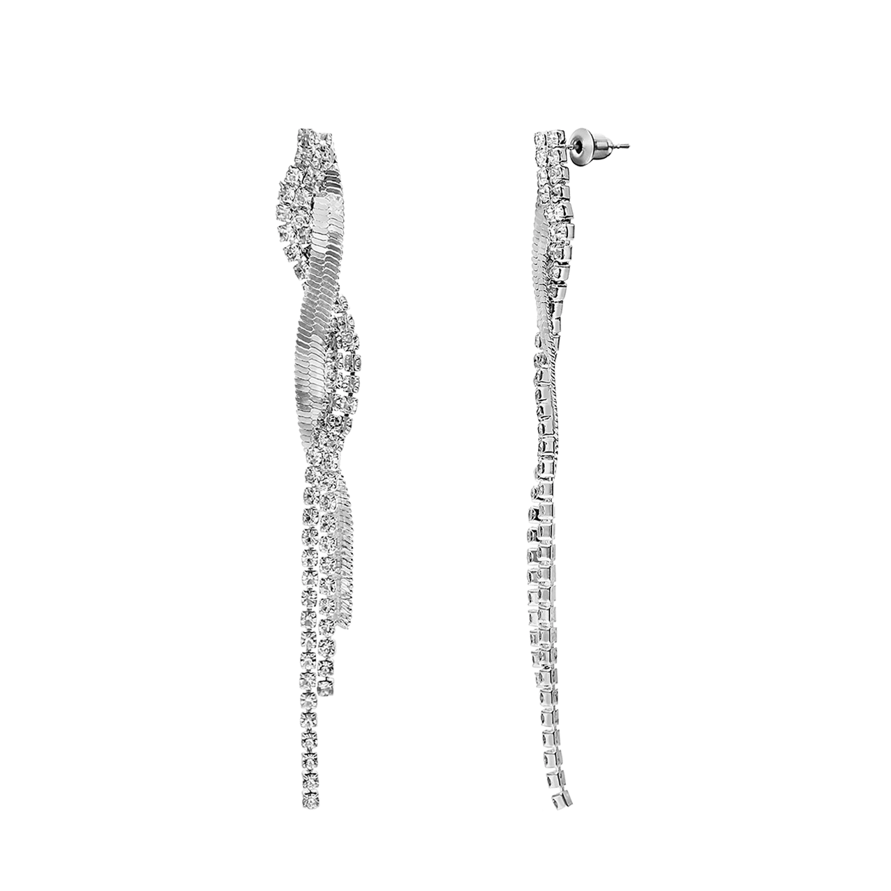 Zilverkleurige oorhangers plat/strass