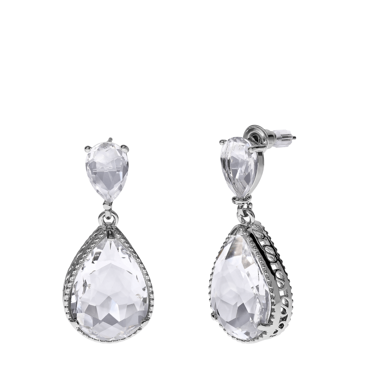 Zilverkleurige bijoux oorhangers druppel wit