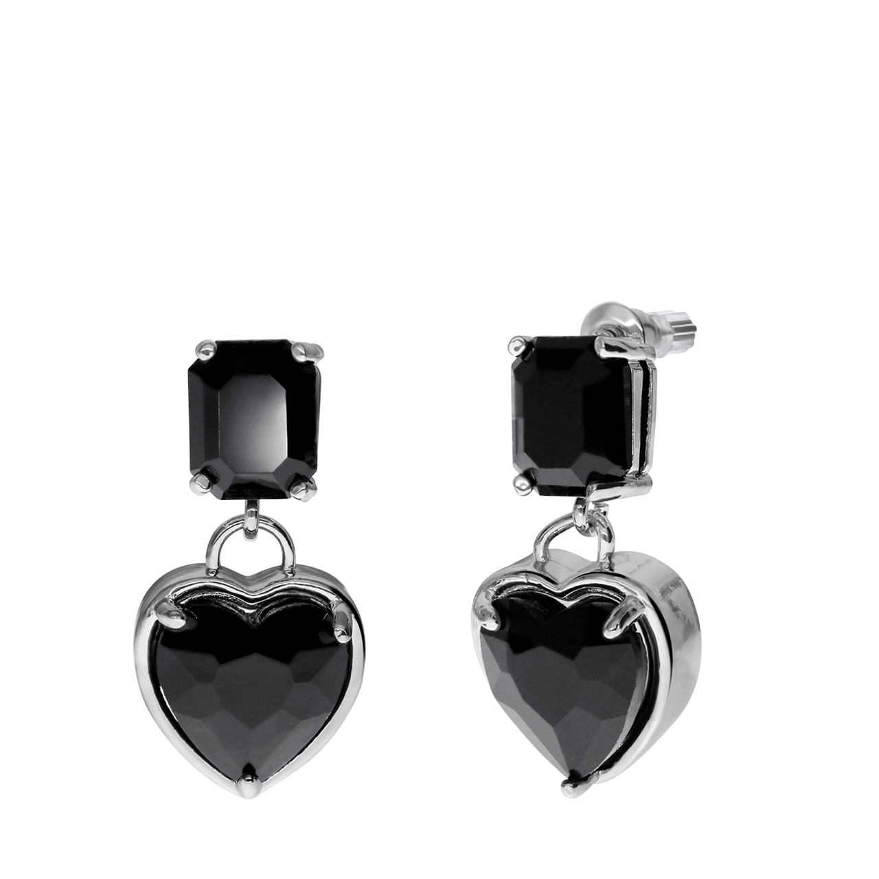 Zilverkleurige bijoux oorhangers hart zwart