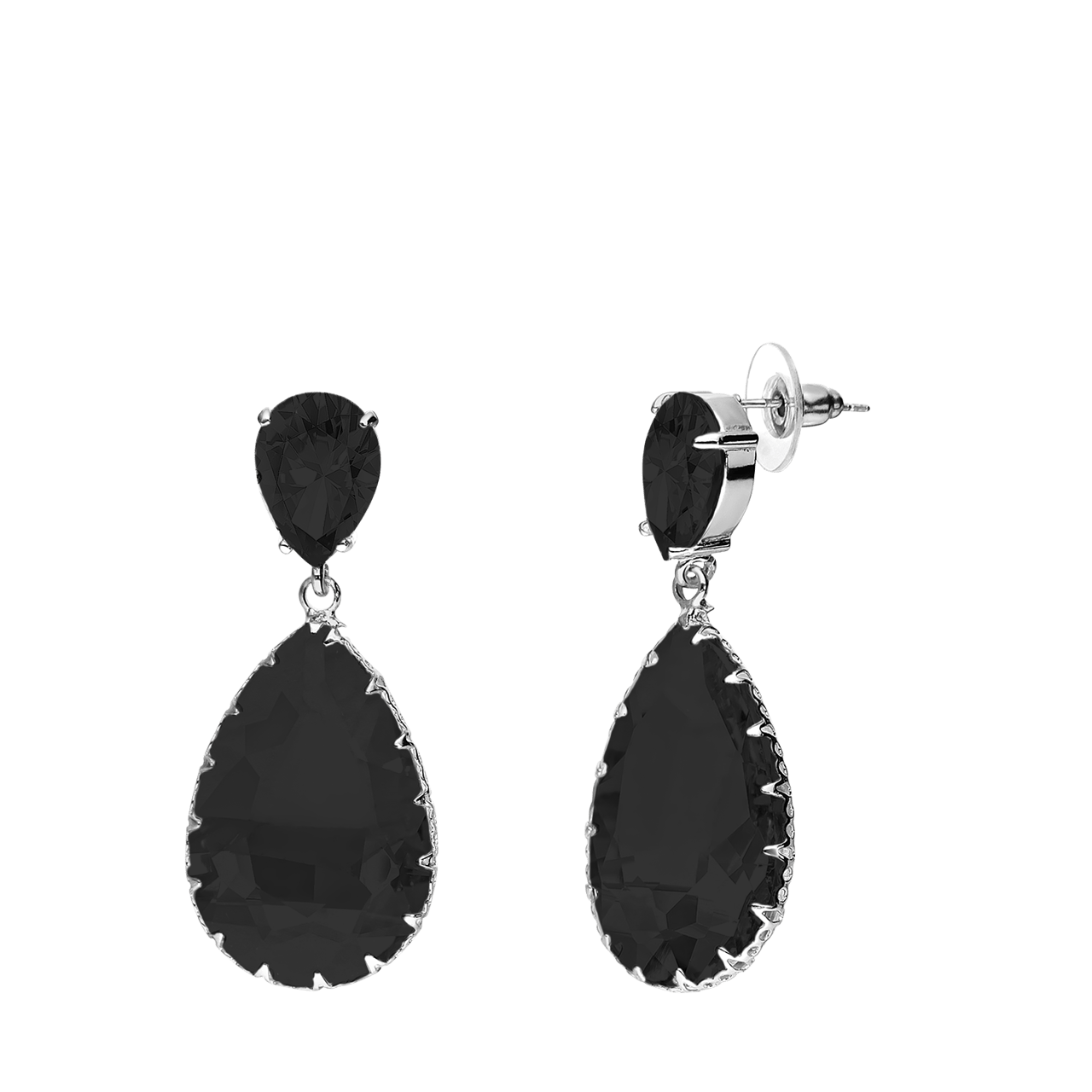 Zilverkleurige bijoux oorhangers druppel zwart