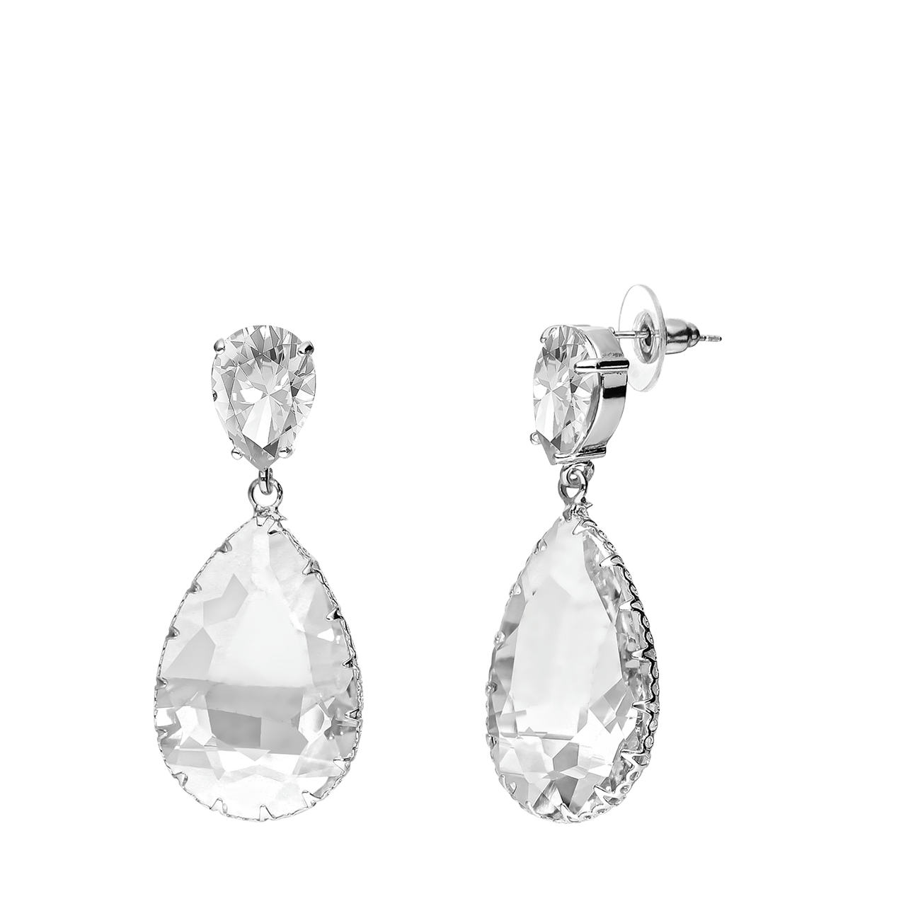 Zilverkleurige bijoux oorhangers druppel wit