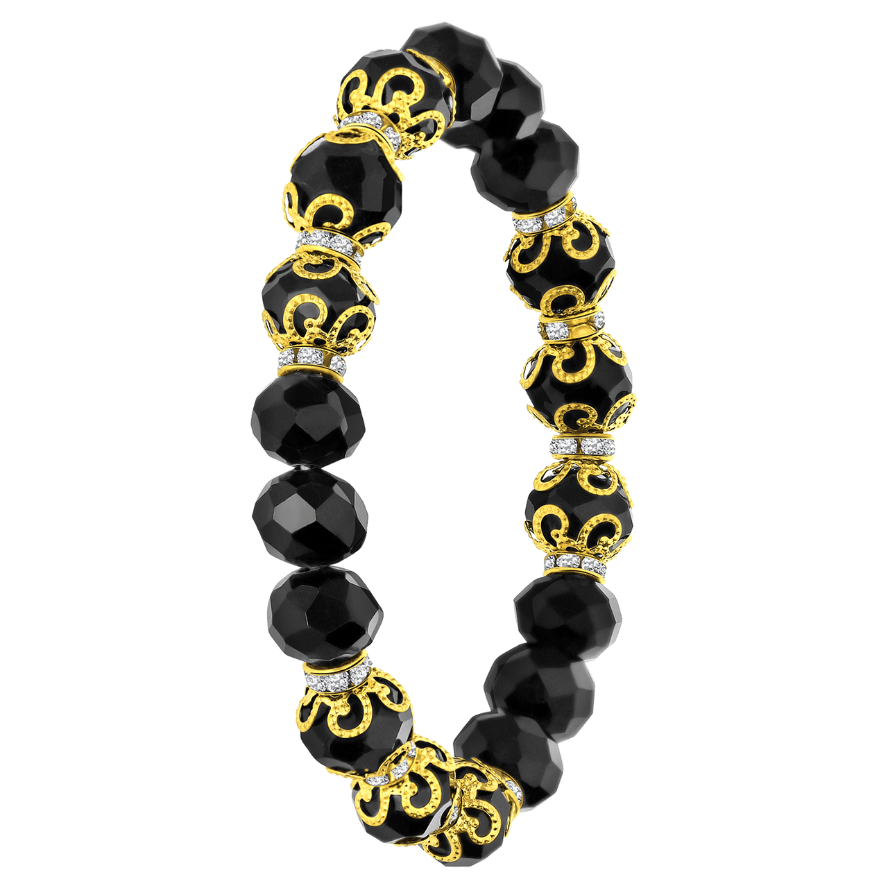 Goudkleurige bijoux rekarmband met zwarte kralen