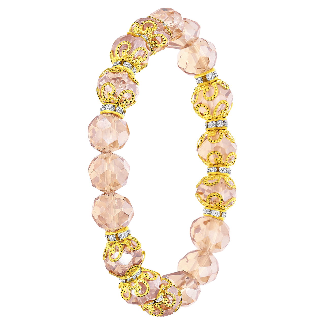Goudkleurige bijoux rekarmband met rose kralen