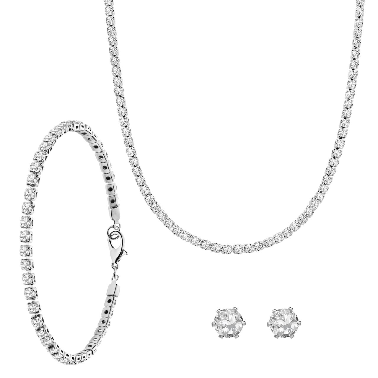 Zilverkleurige bijoux sieradenset tennis