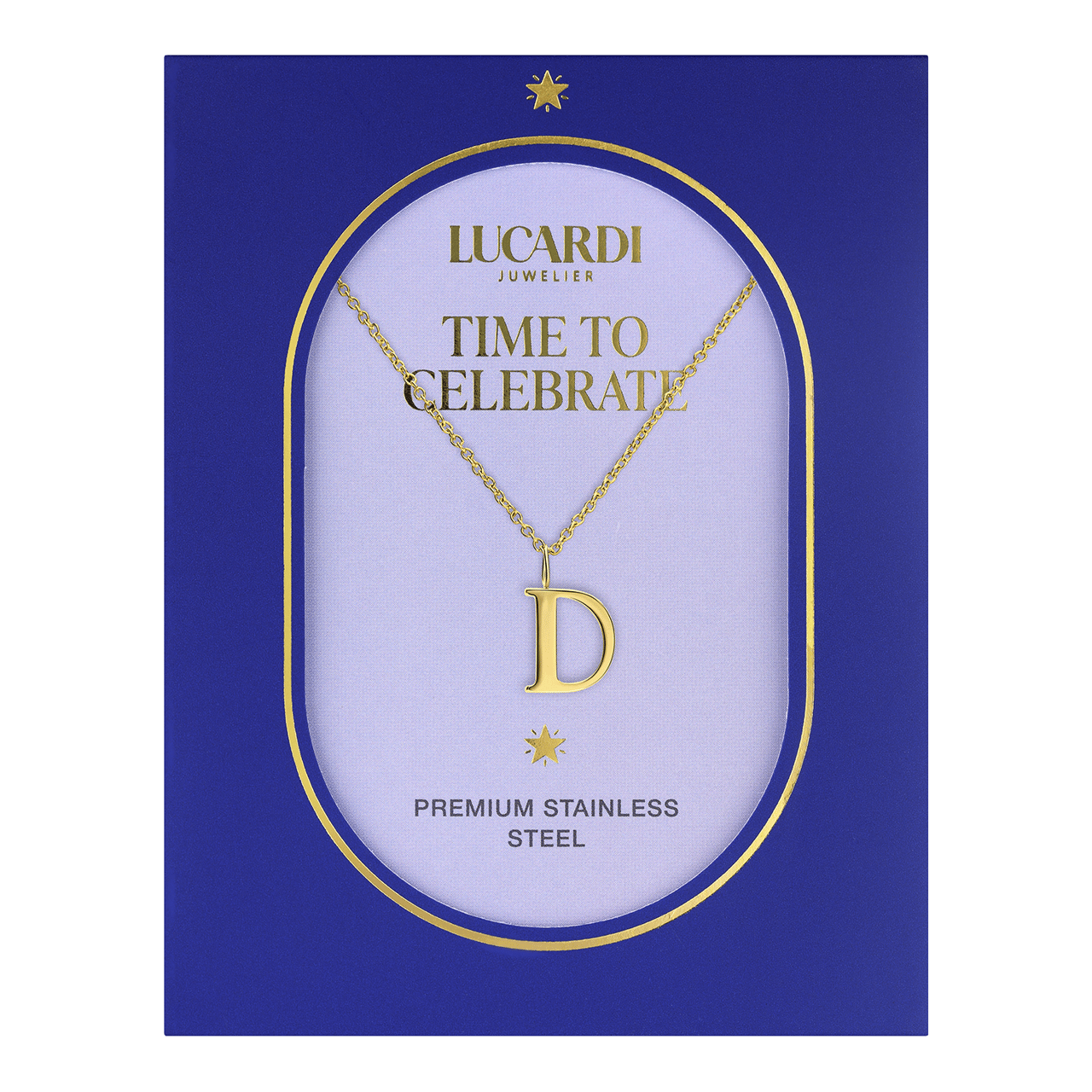 Stalen goldplated ketting met letterhanger D voor dames